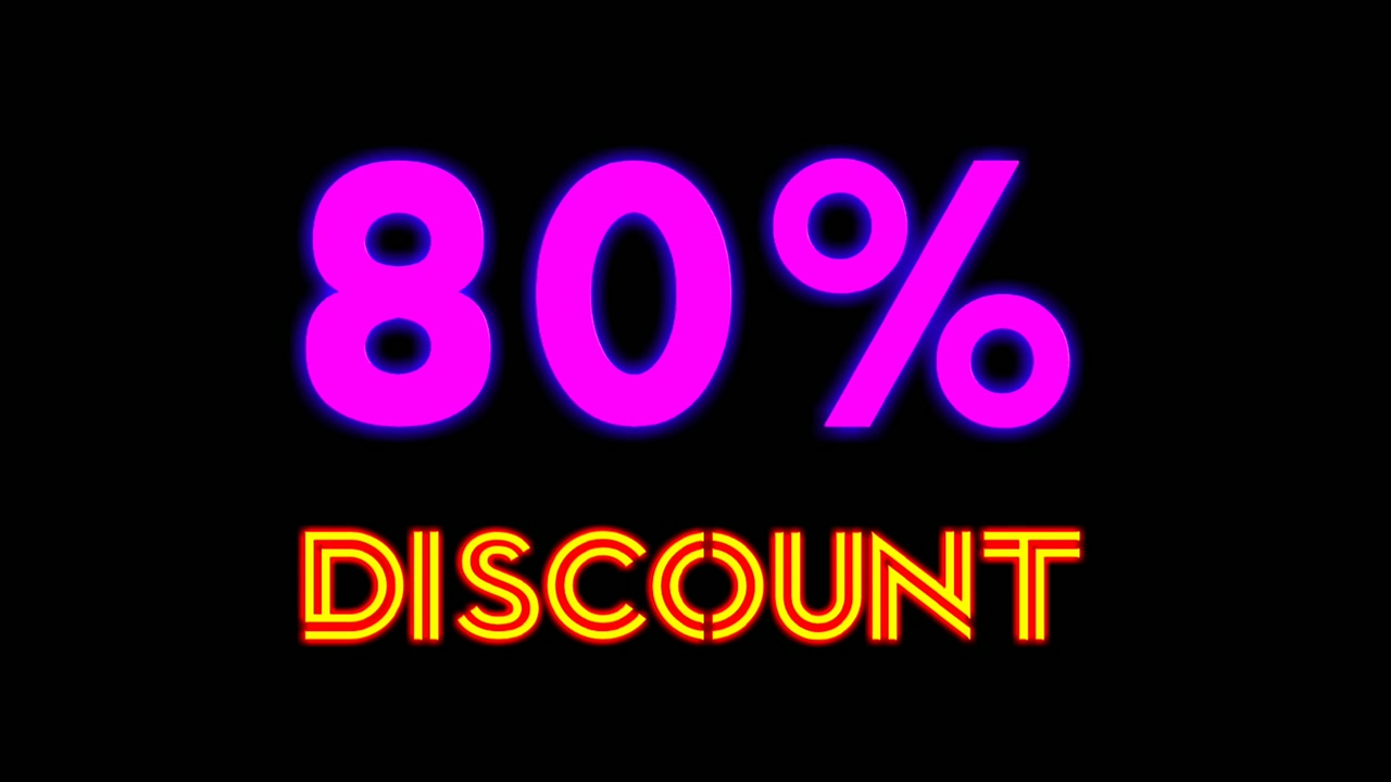 Neon light text 80 percent Discount on black background black friday,big sale event for shop,retail, resort,bar display promotion business concept