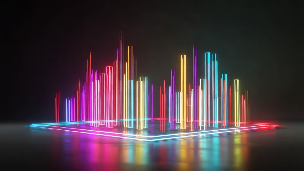 Vibrant Neon Waveform Visualization Displaying Colorful Digital Sound Patterns with Bright Lighting Effects, Set Against a Dark Background for Maximum Visual Impact