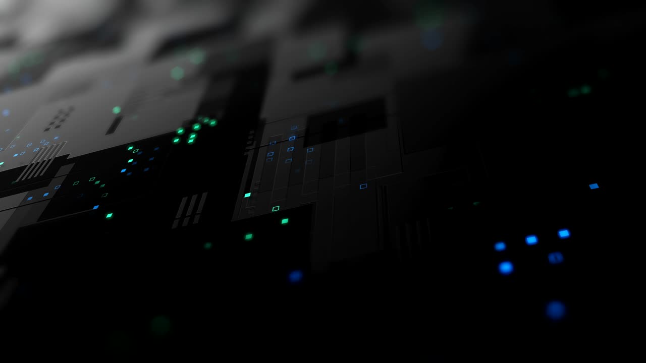 Abstract high tech digital technology background made of particles and metallic plates.