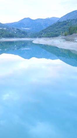 tranquil blue lake with mountain reflections