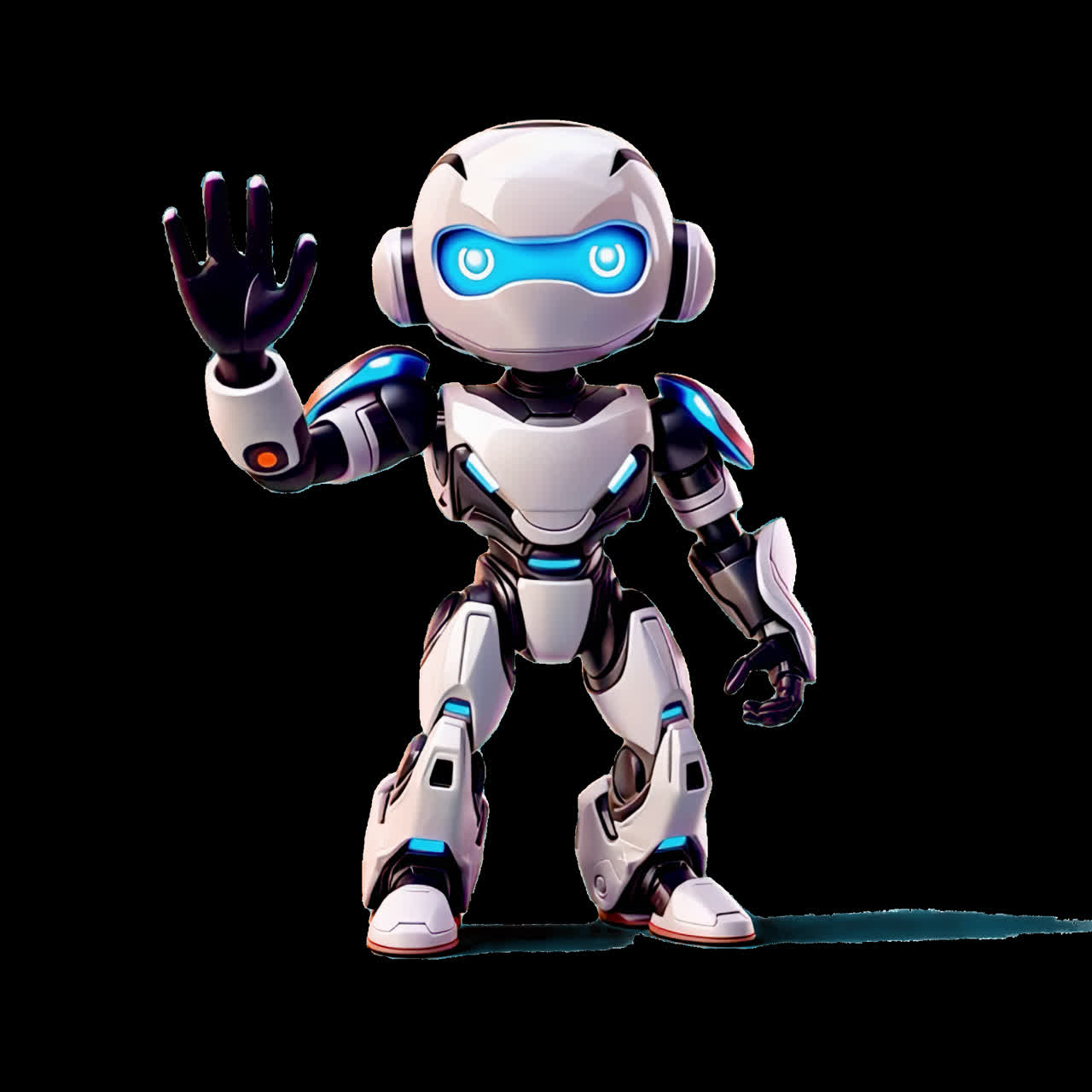 Rendering in 3D futuristico di un simpatico robot animato isolato, video 4K trasparente, canale alfa, ProRes