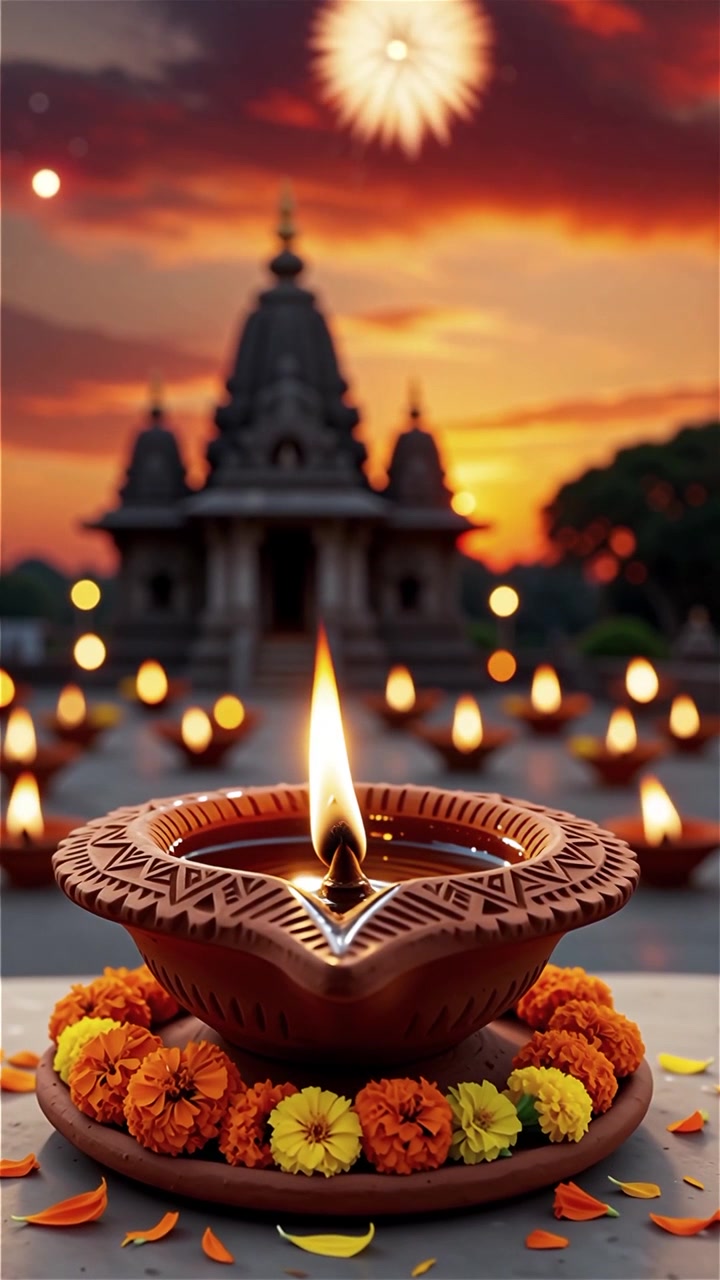 Diwali Festival Background with Lanterns and Traditional Diyas Decorations