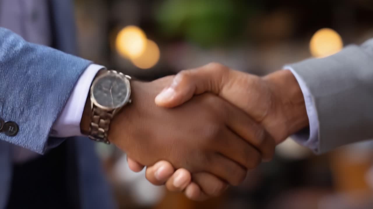 Professional handshake representing agreement, collaboration, and mutual respect between two individuals in a business setting, showcasing unity and partnership