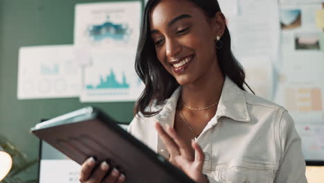 woman using tablet in office