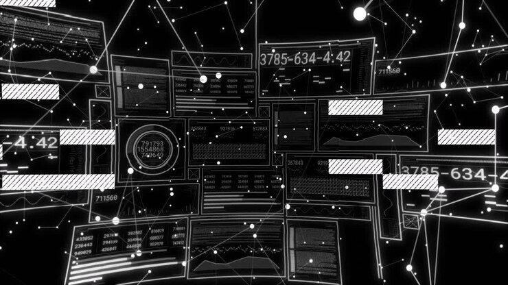 Animation of data processing over black background