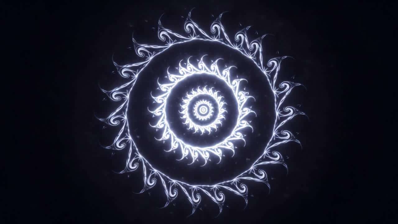 A Captivating Circular Design Featuring Intricate Spiraling Patterns in a Mesmerizing Light Display Against a Dark Background, Showcasing the Beauty of Fractal Art