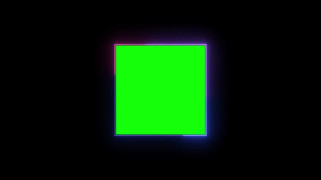 luz de neón brillante alrededor de la forma rectangular verde. animación de luz de neon brillante con pantalla verde.