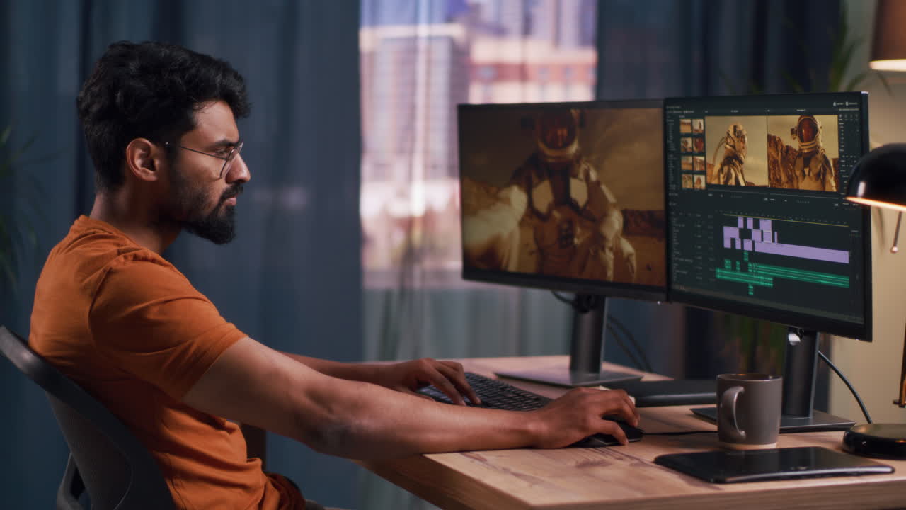 Man editing video on computer