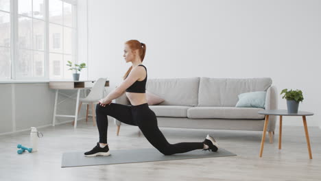 woman stretching at home