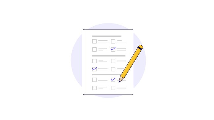 Matita animata che spunta le caselle su un modulo di checklist