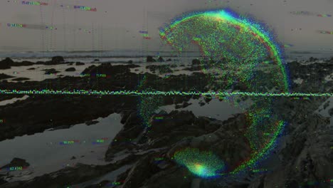 animation of globe and data processing over sea