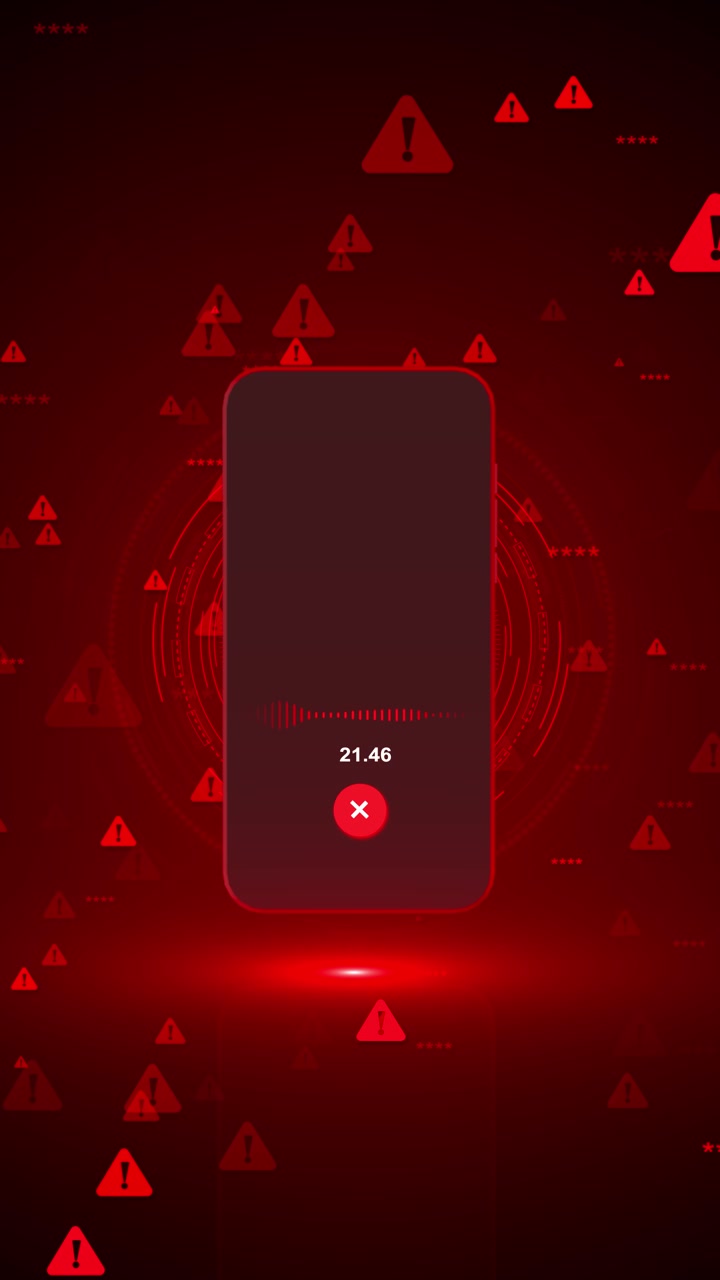 Red phone warning interface background danger signs cyber alert graphics and dark digital threat