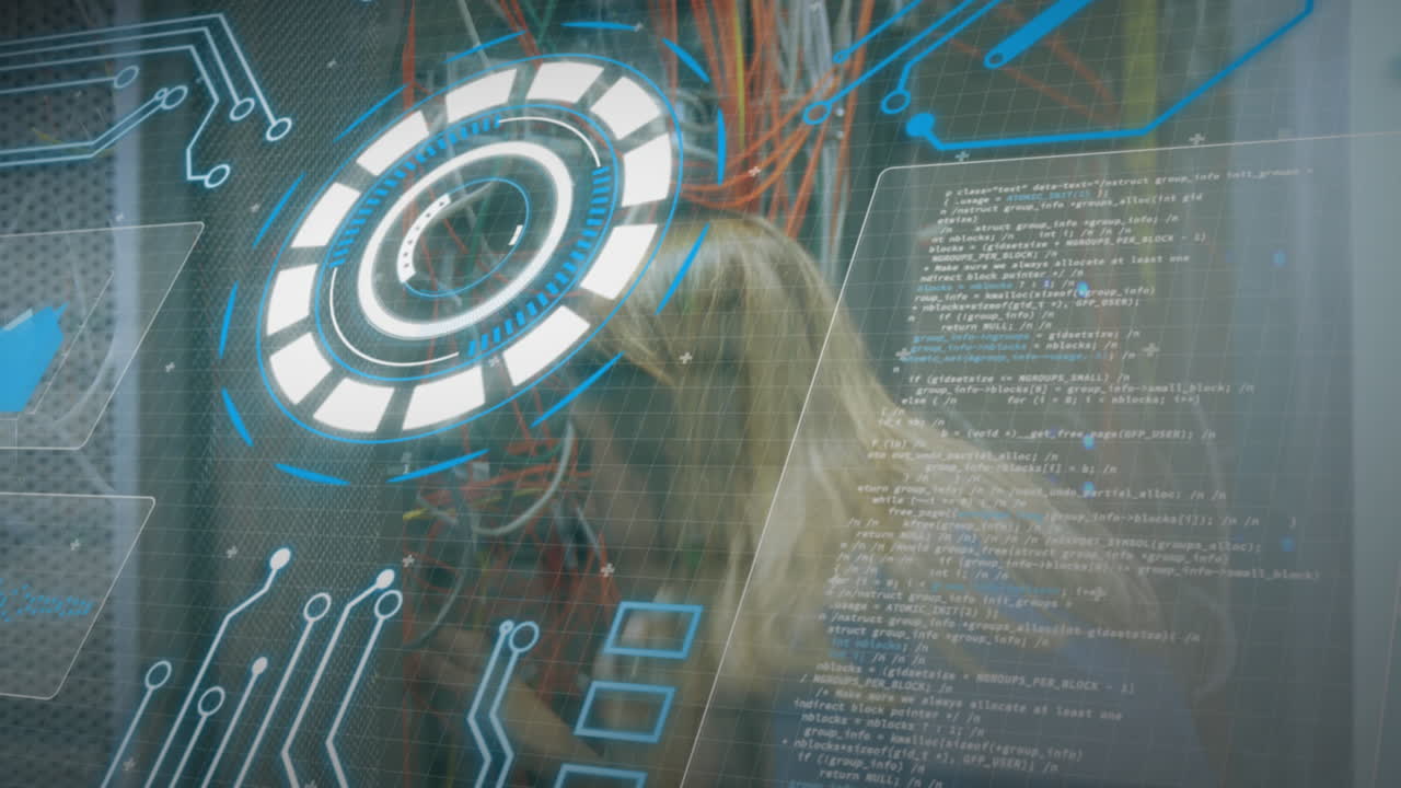 animación del procesamiento de datos a través de ingenieras caucásicas que conectan cables