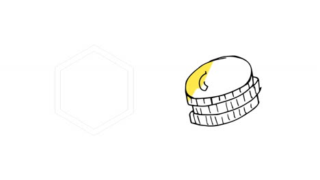 animación digital de una forma hexagonal abstracta y el símbolo del euro en una pila de monedas sobre fondo blanco