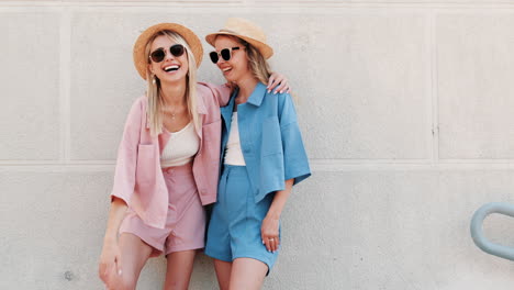 two women in matching summer outfits