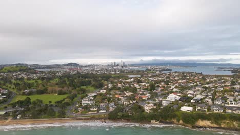 descending aerial shot looking onto narrow neck and