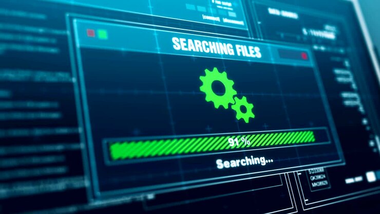 Searching Files Progress Warning Message File Not Found Alert on Screen , Computer Screen Entering System Login And Password Logging into Showing progress granted System Security.