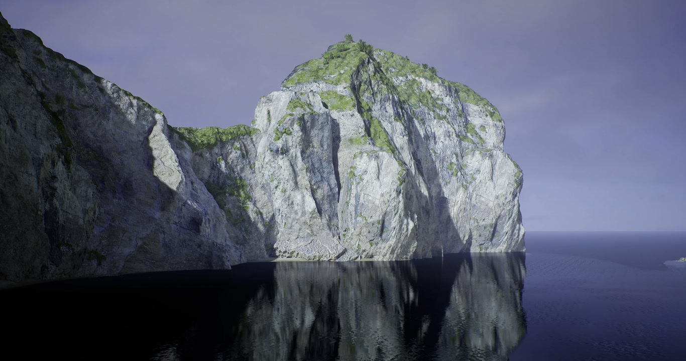 Dramatic limestone cliffs mirror tranquil ocean under cloudy sky