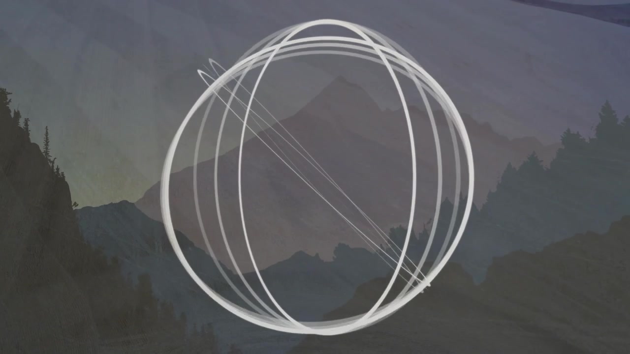 At dusk white looping line orb spinning through tilts and merges to showcase dynamic form