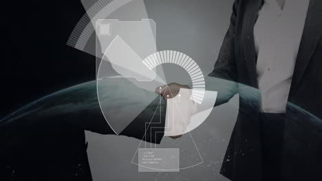 Animation of scope scanning over businessman handshake