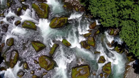 aerial view of river rapids and rocks
