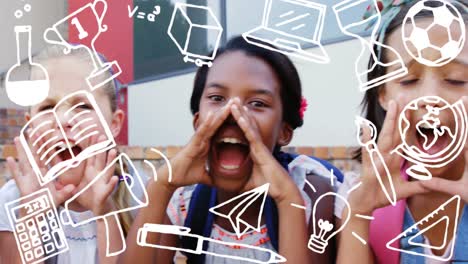 animación de iconos escolares sobre los escolares en la escuela