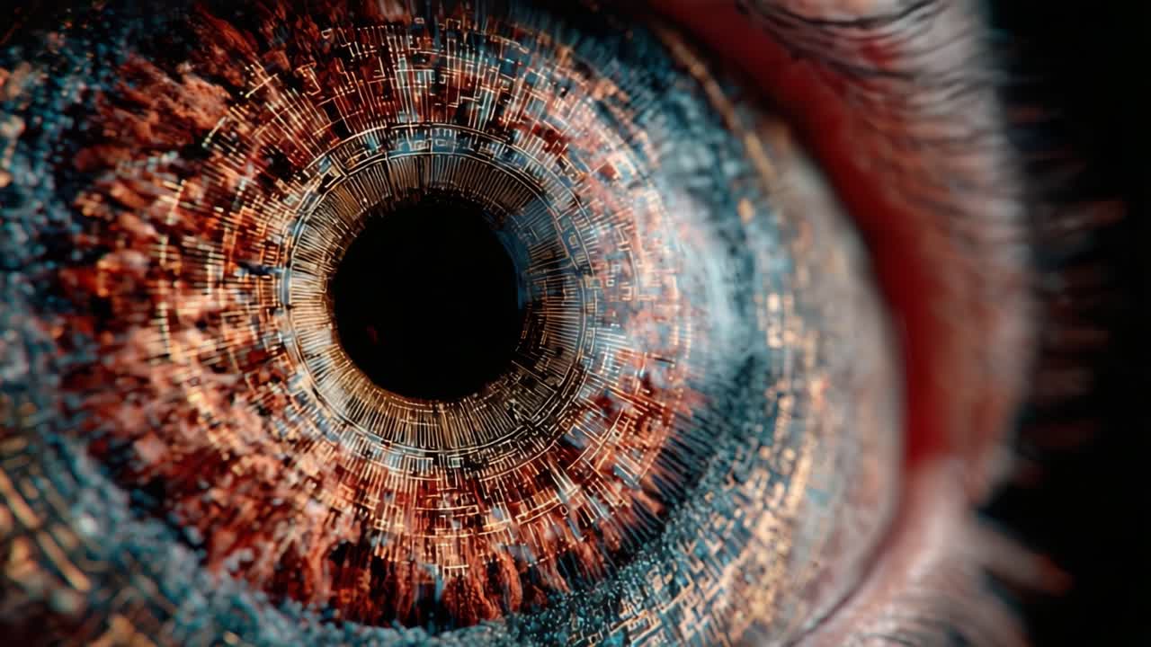Detaylı Desenler ve Canlı Renkler İçeren, Optik Yapıların ve İnsan Algısının Güzelliğini Sergileyen Karmaşık Bir Göz Tasarımının Yakın Plan Keşfi