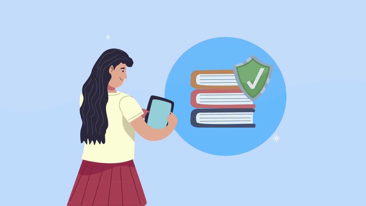 joven estudiante usando una tableta con libros