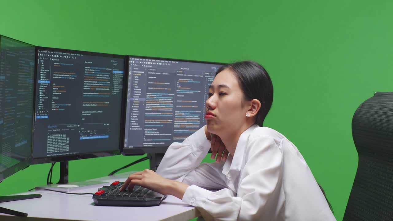 Tired Programmer in Front of Computer Screens
