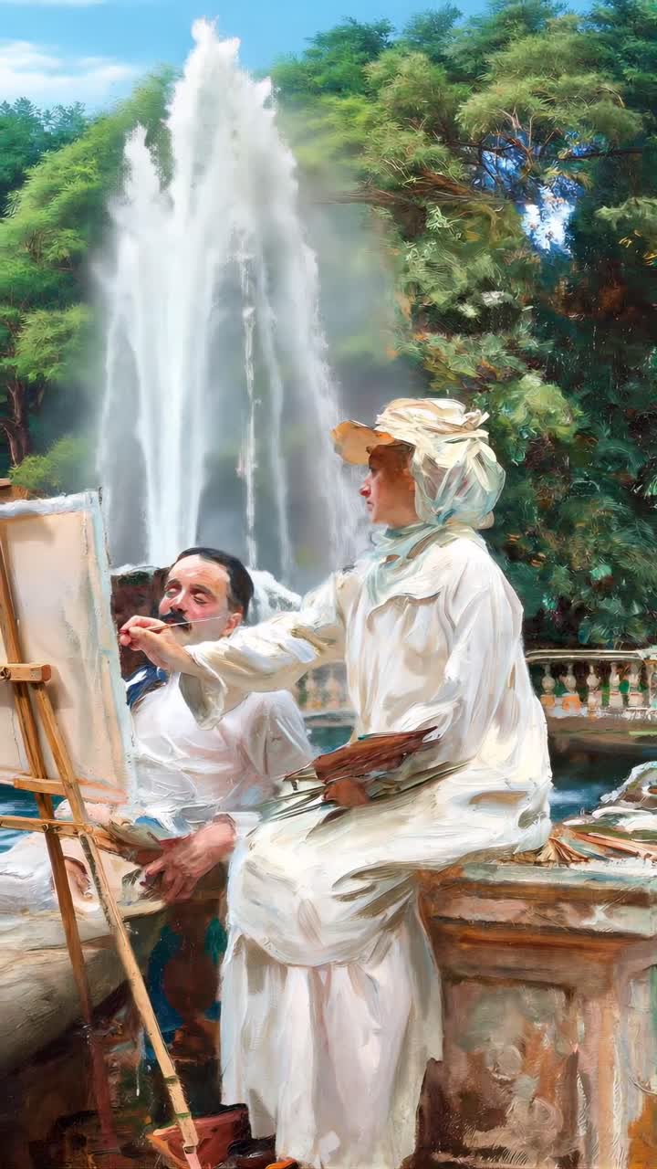 John Singer Sargent'ın Çeşme, Villa Torlonia, Frascati, İtalya (1907) eserinden detay