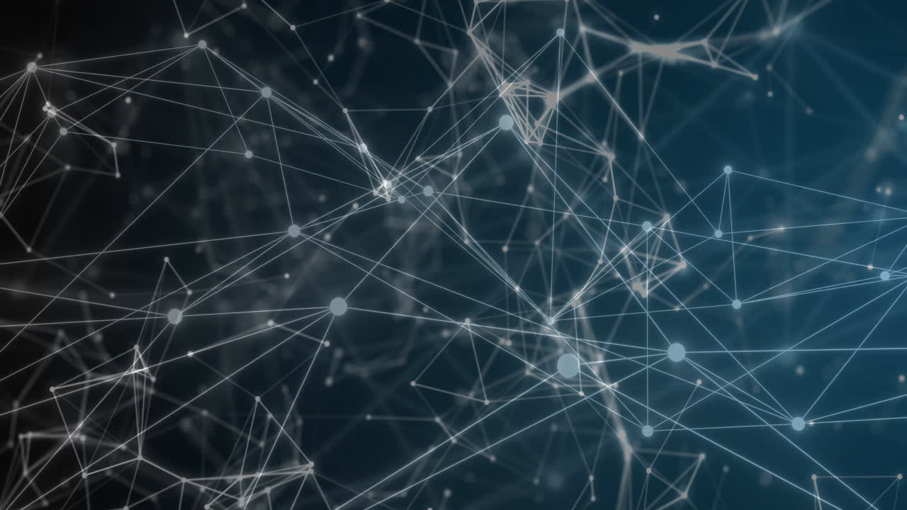 Animation of network of connections with spots on dark background
