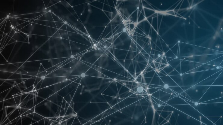 Animazione di rete di connessioni con punti su sfondo scuro