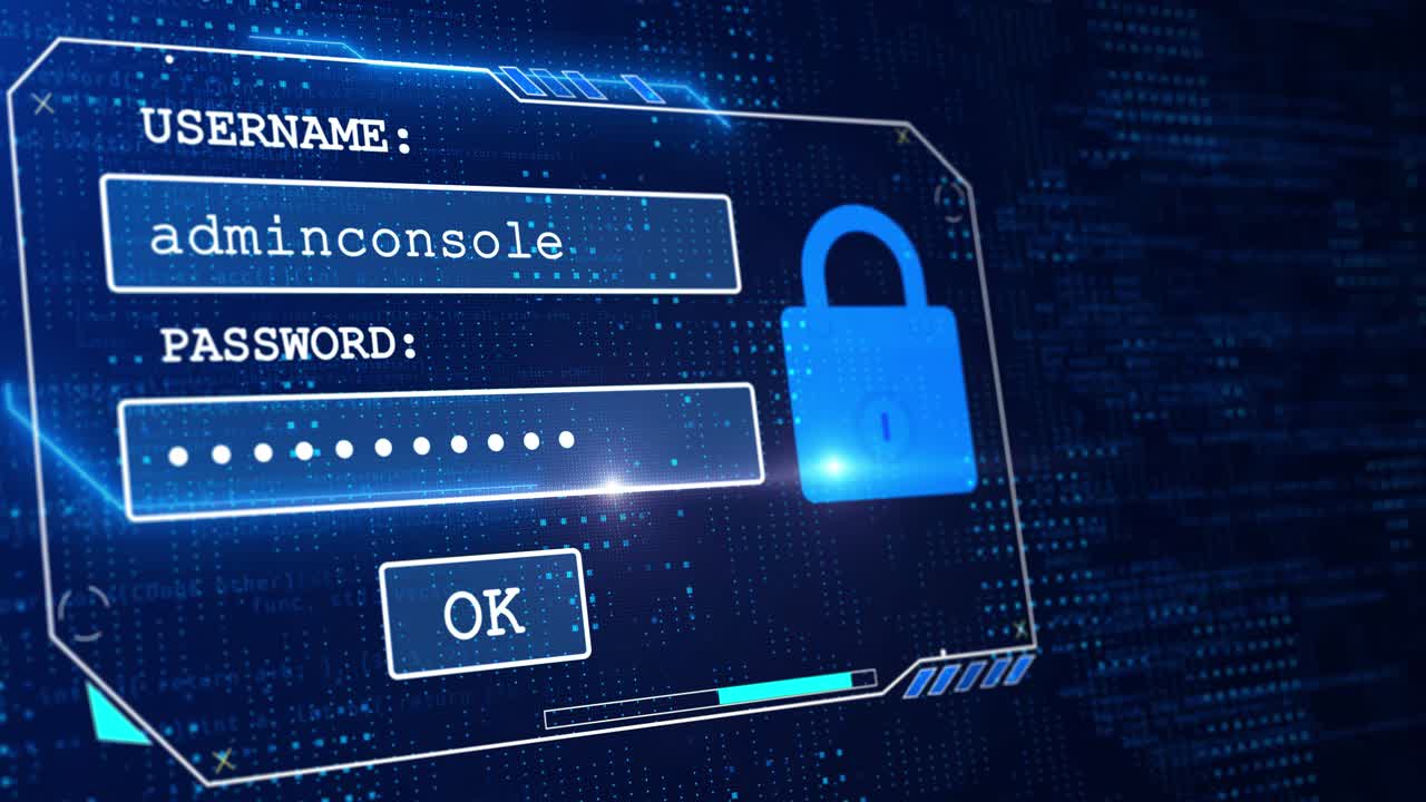 Login password with system error security hacking alert digital noise glitch effect tv screen