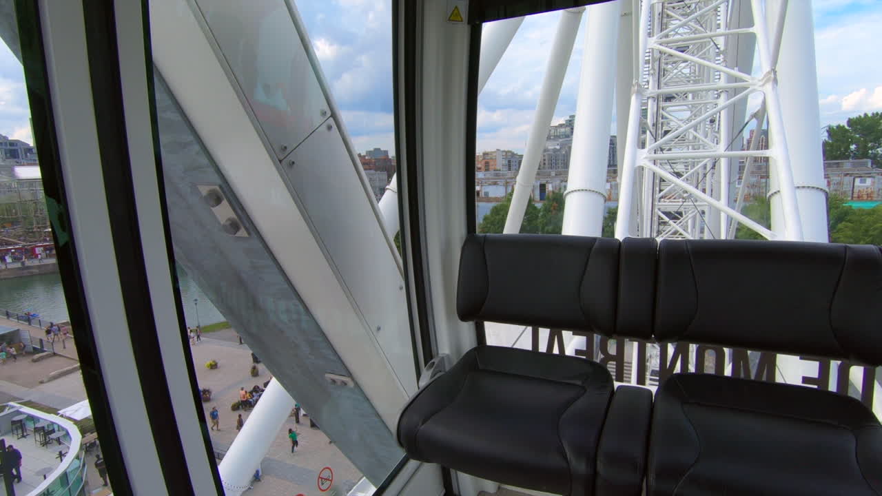 Ferris wheel cabin view, aerial view, blue sky, clouds, amusement park, ride, attraction, High metal construction, Old-Montreal.