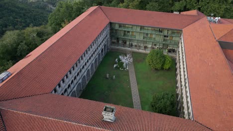 aerial view of the inner courtyard at santo estevo monastery, luintra spain