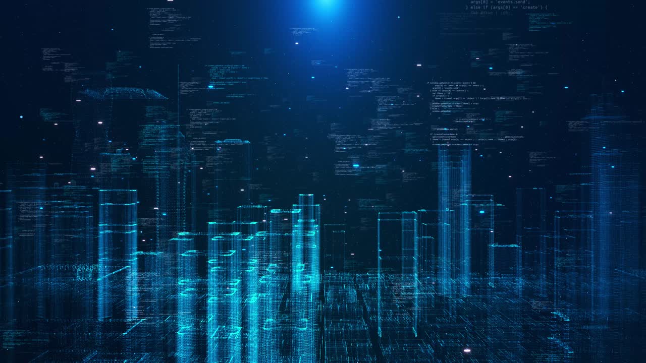 Abstract digital city numbers grids flying through 3d business technology concept smart city cloud