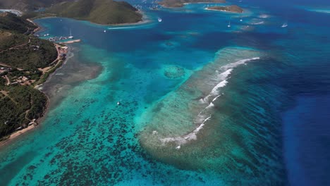 aerial view of british virgin islands, coral reefs and picturesque coastline on caribbean sea