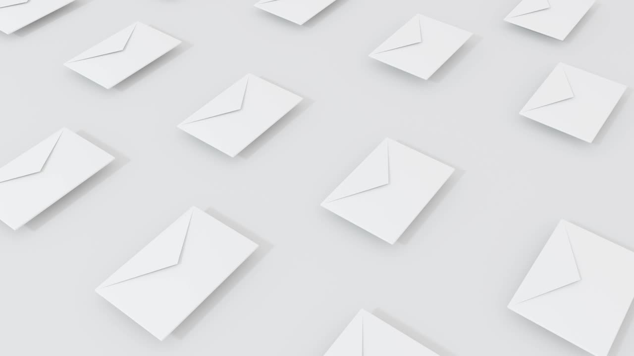 3d render animación de sobres con volar hacia arriba y cambiar de color. 4k imágenes de bucle.