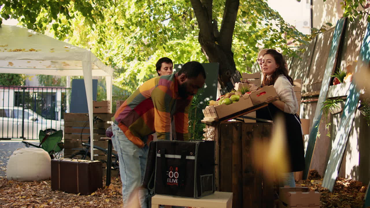Outdoor Market Scene with Food Delivery