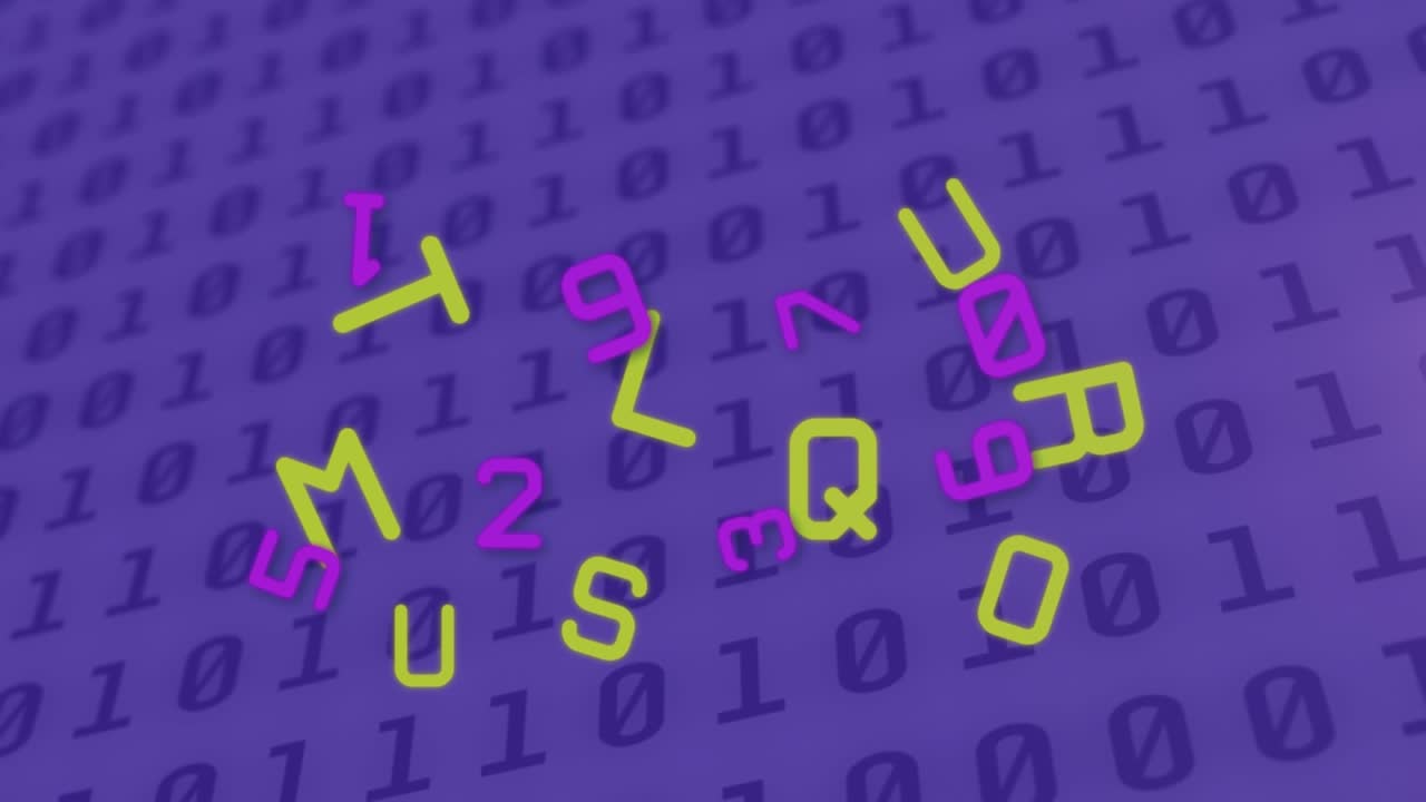 Animation of falling letters and numbers over data processing