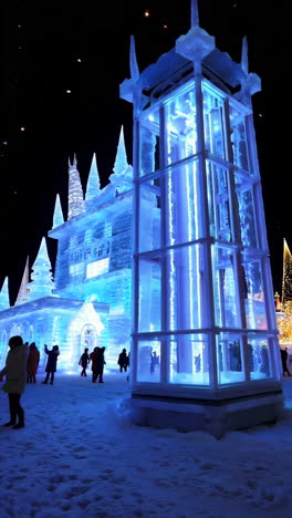 ice sculptures and light display at a winter festival