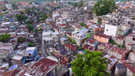 infamous capotillo neighborhood of santo domingo, rusty corrugated roofs, aerial