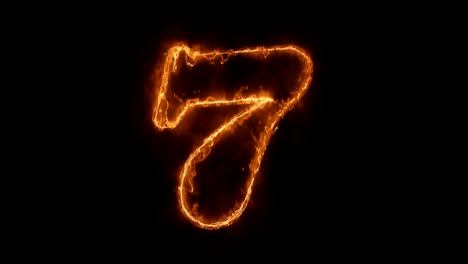 number 7 word hot animated burning realistic fire flame loop.