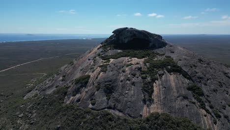 orbit drone shot of frenchman mountain in cape le grand area, western australia