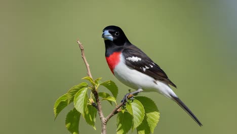 a stunning close-up of a rose-breasted grosbeak perched on a branch, showcasing its vibrant colors and distinctive features in natural habitat
