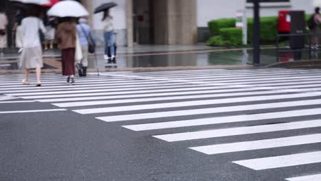 walking people on the street in marunouchi tokyo rainy day