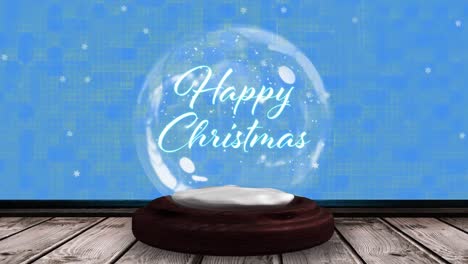 Animation of christmas season&#039;s greetings text in snow globe and shooting star on blue background