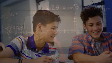 animation of mathematical formulas over pupils in classroom