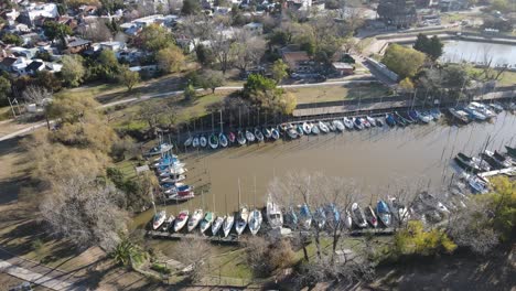 aerial view of sailboats parked at the harbor in buenos aires, argentina