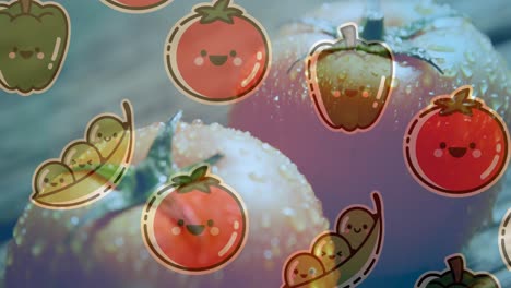 animation of illustration with vegetables over fresh tomatoes